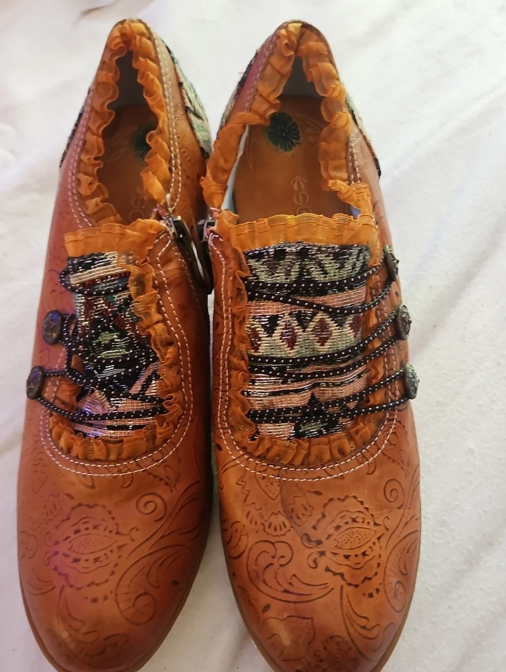 Socofy Art Boho  Embroidered Leather Slip-On Shoes